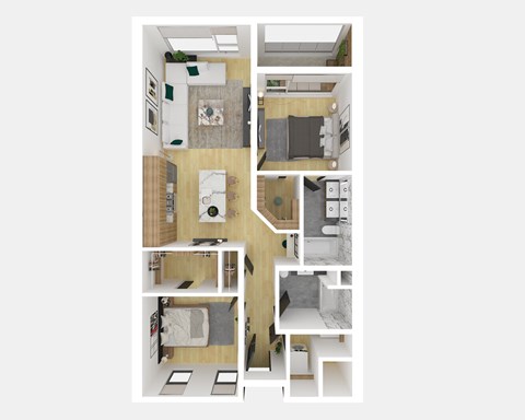 Floor plan for 2 beds, 2 baths, 1168 sqft